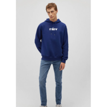 Miav Baskılı Kapüşonlu Mavi Sweatshirt