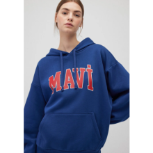 Mavi Logo Baskılı Kapüşonlu Lacivert Sweatshirt