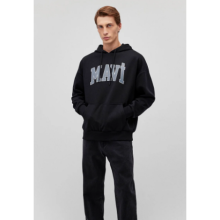 Mavi Logo Baskılı Kapüşonlu Siyah Sweatshirt