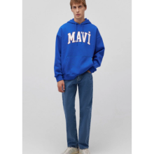 Mavi Logo Baskılı Kapüşonlu Mavi Sweatshirt